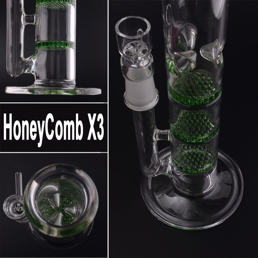Best Quality 3 Green Perc Bong 38x260 Glass Water Pipes Percolator Bongs COMES WITH