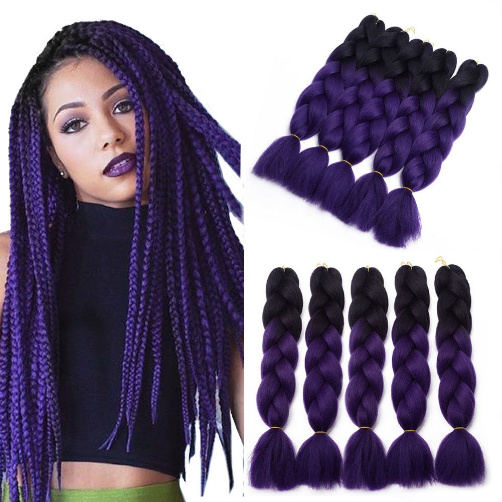 2018 24inch Black Purple Ombre Jumbo Braiding Hair Extension For