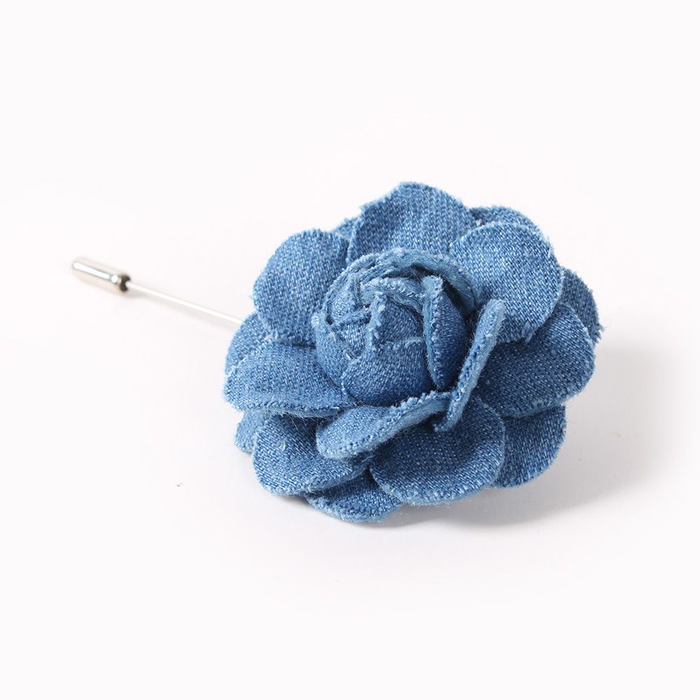 2021 Wholesale Flower Brooches Pins For Men Blue Lapel Floral Pin Brooch Of Denim Fabric Flower