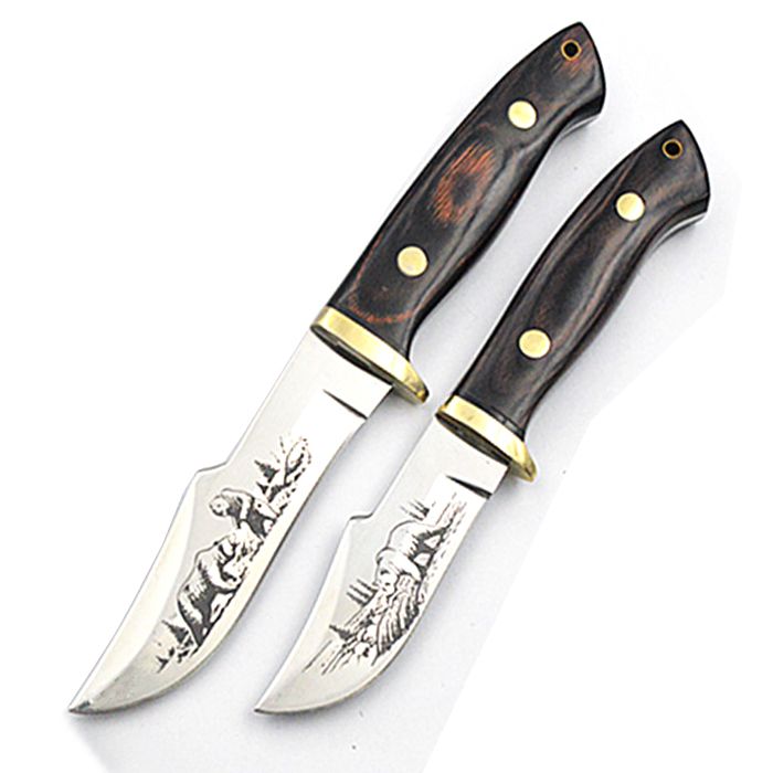 New Arrival Etching Hunting Fixed Blade Knife 440C Steel Sanding