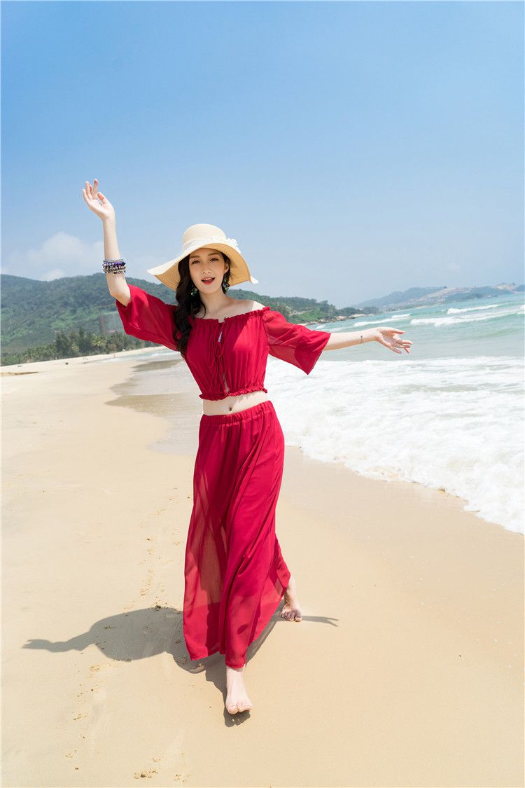 Acheter Mode Femme Enceinte Bohemia Jupe De Plage Robe De Maternité Deux Pièces En Mousseline De Soie Code Vestimentaire Pour Les Femmes Enceintes De