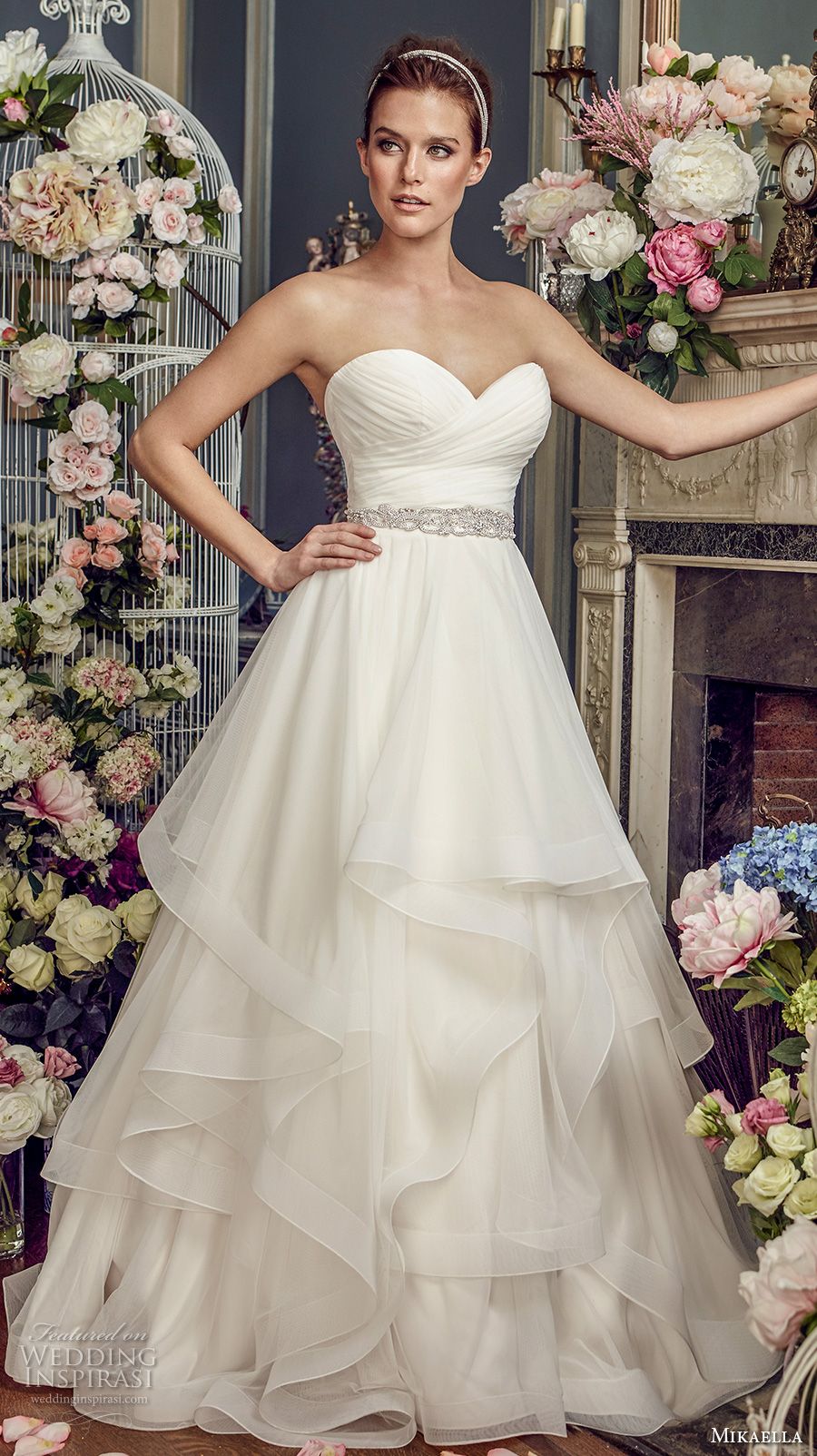 Compra Surplice Ruched Corpiño Capas De Falda Romanitc Bonita Vestidos De  Novia 2017 Mikaella Nupcial Escote Corazón Sin Tirantes Una Línea De Tren  Medio Barato | Entrega Rápida Y Calidad | Es.Dhgate