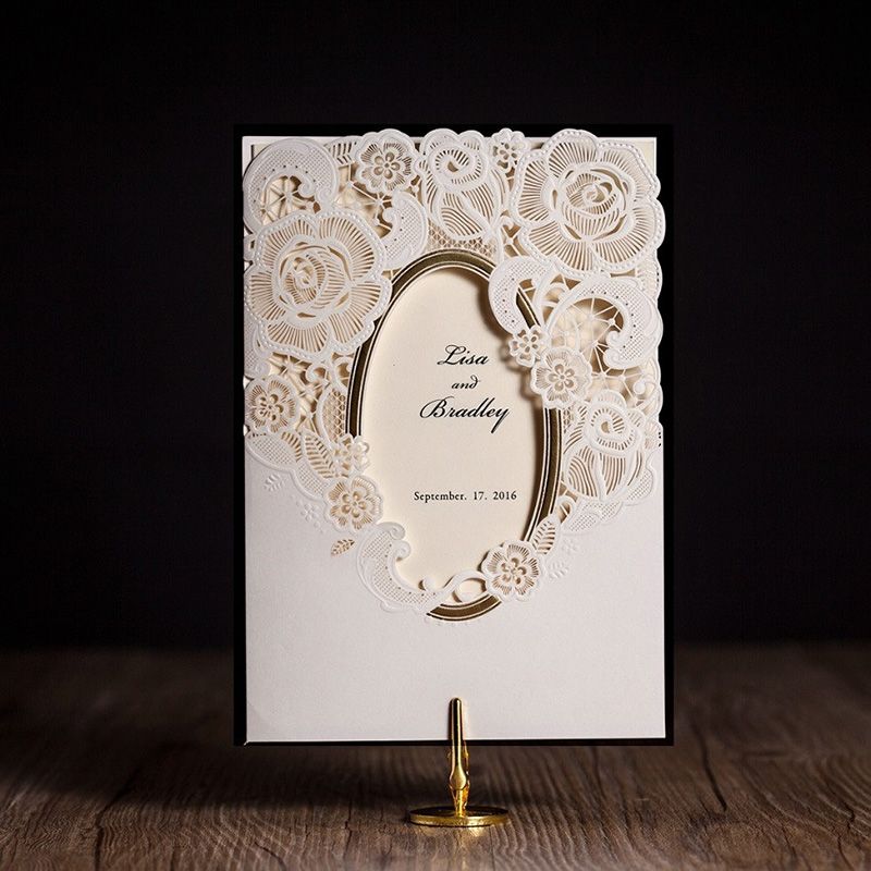 white mirror frame wedding invitations elegant laser cut flower