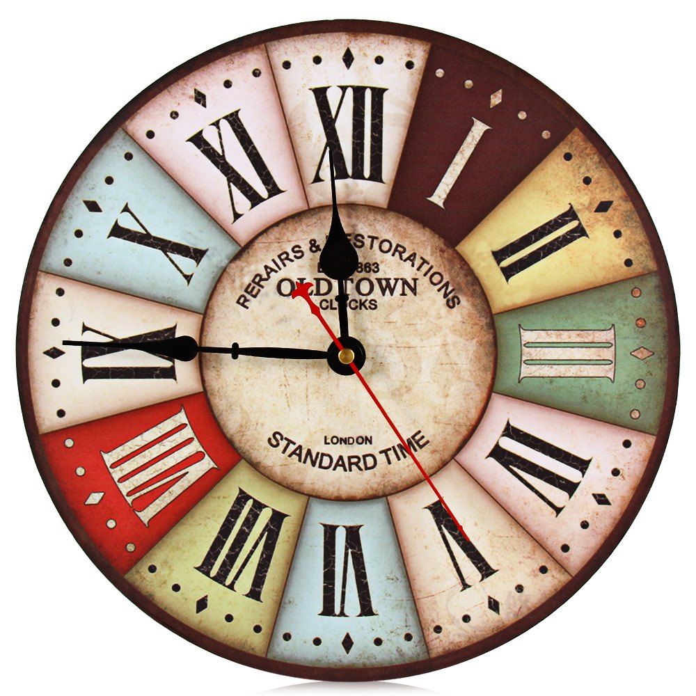 Whole Top Quality Popular Wooden Clock Round Vintage France Paris Colourful French Country Tuscan Style Wood Wall Watch