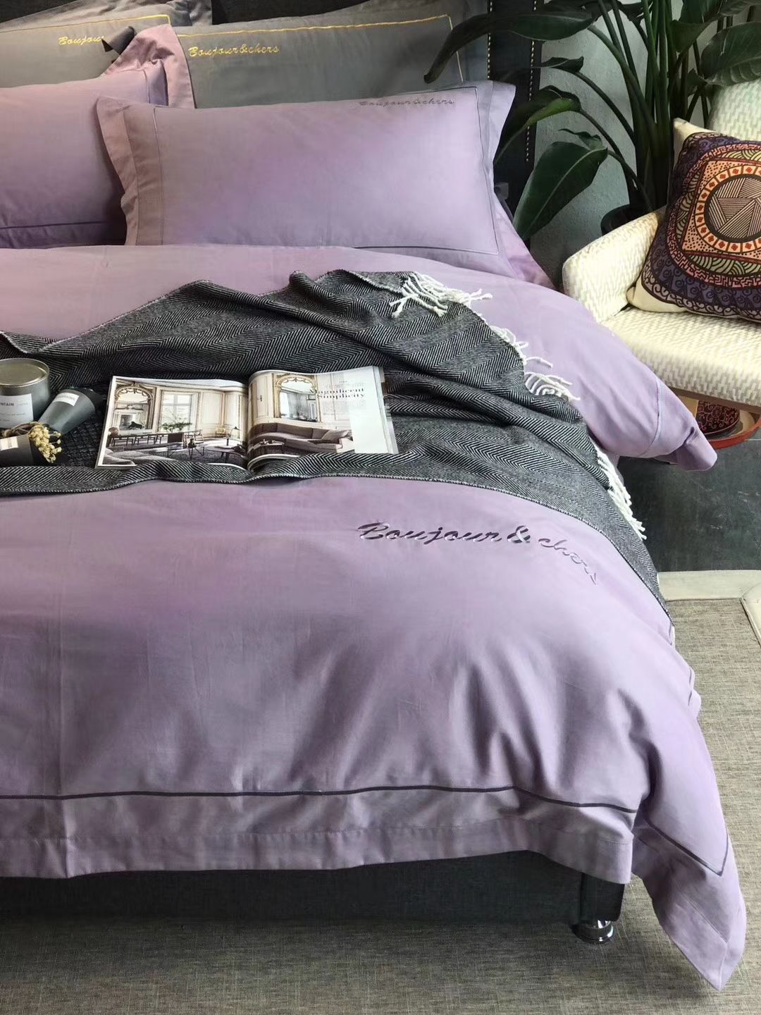 Luxury Embroidery High Thread Count 100cotton Fabric Bedding Set Bed