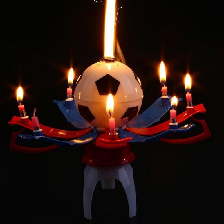 Wholesale Musical Candle Rotating Spin Trophy Football Soccer Birthday