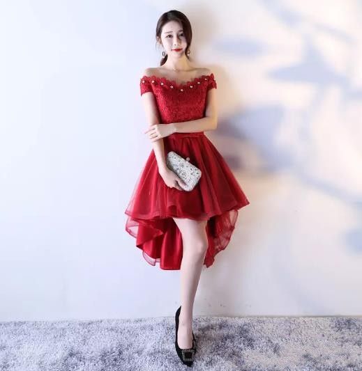 red lace chiffon gown dress