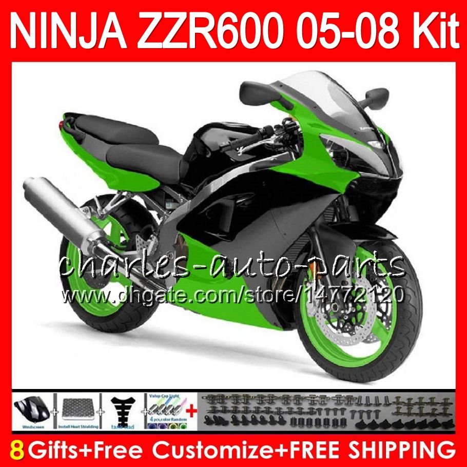 8gifts Body For Kawasaki Ninja Zzr600 05 06 07 08 32no36 Green Black