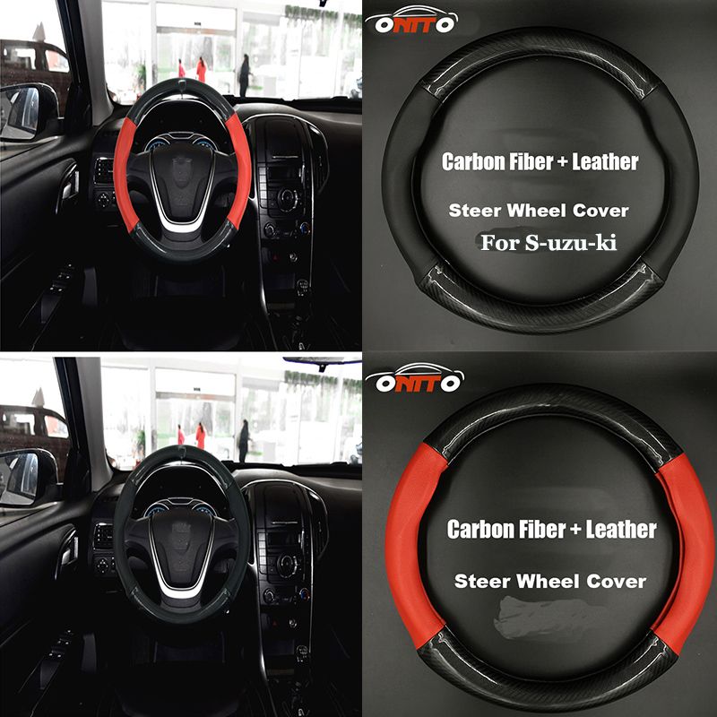 380mm car steer wheel cover carbon fiber leather steering wheel