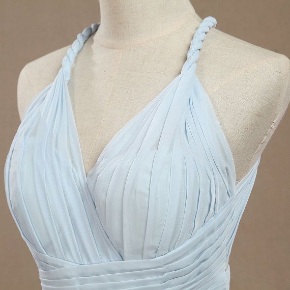 Charming String Straps Halter Evening Dresses Chiffon Formal Dress Pleat Long Dresses Prom Gown