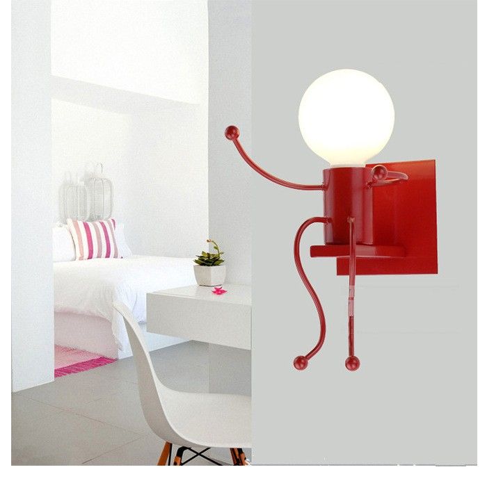 Novelty Dolls Led Kids Light For Children Room Red White Color Paint Metal Wall Sconces Modern Wrought Iron Lamp Abajur Llfa
