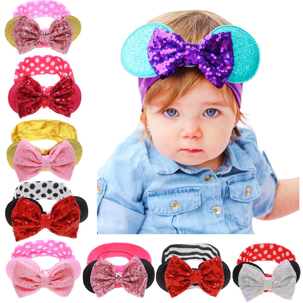 New Baby Bow Headbands Big Sequin Bows Headbands For Girls Infant