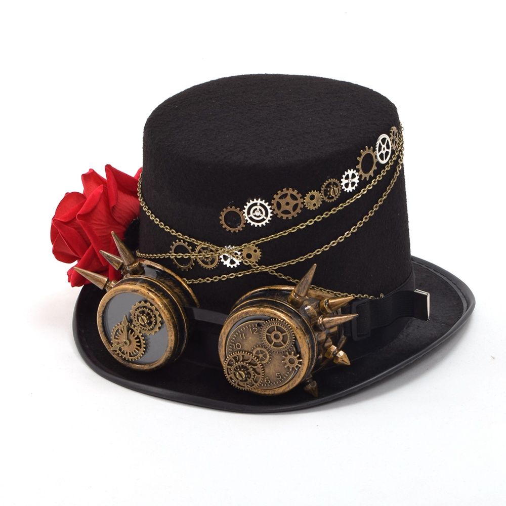 1pc Vintage Steampunk Gear Glasses Black Top Hat Man Woman Couple's Hat New 