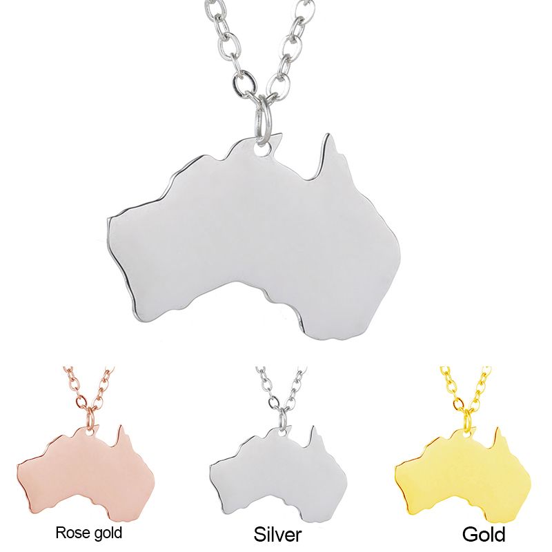 Wholesale Australia Map Pendant Necklaces Stainless Steel Rose Gold Plated Geometry National AU