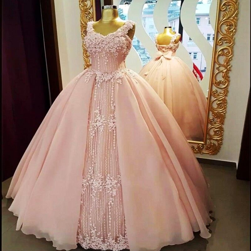  Dusty  Pink  Prom Dresses  V Neck Handmade Bows Flowers 