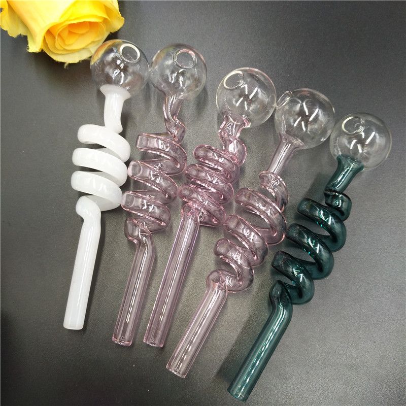Wholesale Heliciform Glass Pipes Curved Oil Burners Pipes with Different Colored Balancer Water