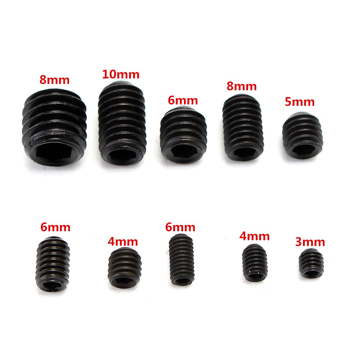 300 unidades M2.5 M3 M4 M5 M6 M8 Tornillo sin cabeza de cabeza hexagonal surtido surtido Kit de acero inoxidable Tornillo hexagonal Tornillo de aguja con accionamiento interno hexagonal gris