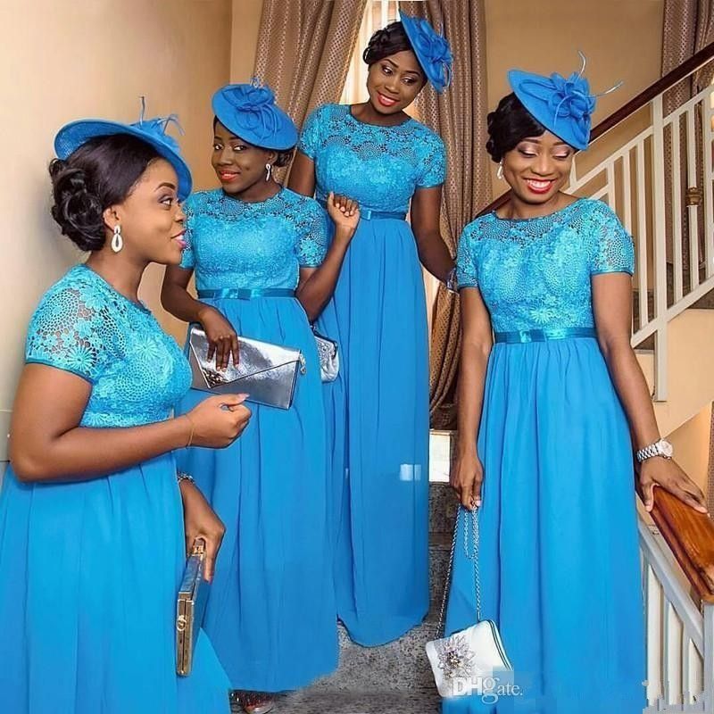 Hot Sale  Nigerian Style Bridesmaid  Dresses  Blue  Lace Plus 