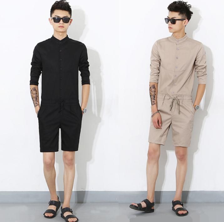 2019 Fashion Mens Stretch Jumpsuit Male Short Sleeve Rompers Short