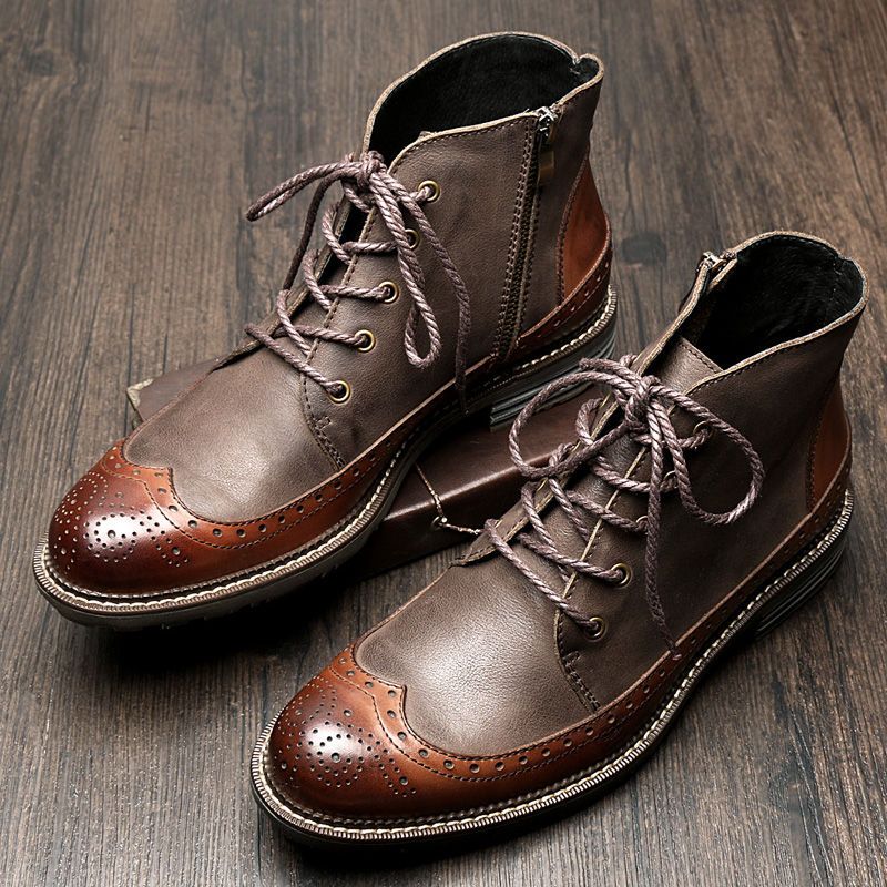 US6 9 Mens Genuine Leather British Style Lace Up Wing Tips Martin Boots Casual Winter Formal ...