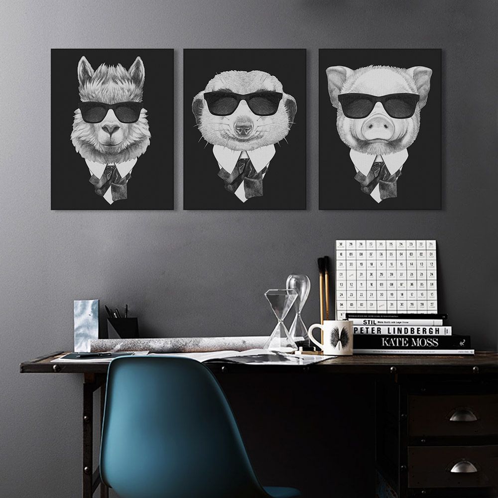 Modern Vintage Abstract Black White Mafia Animals Tiger Deer Fox Modern Vintage Abstract Black White Mafia Animals Tiger Deer Fox Canvas Big A4 Print Poster Wall Picture Home Decor Painting No Frame Custom Made Pop Art