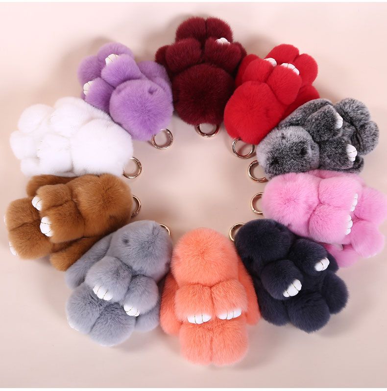 Cute Fluffy Bunny Keychain Pendant Rabbit Fur Pompoms Key Chain Fur Pom
