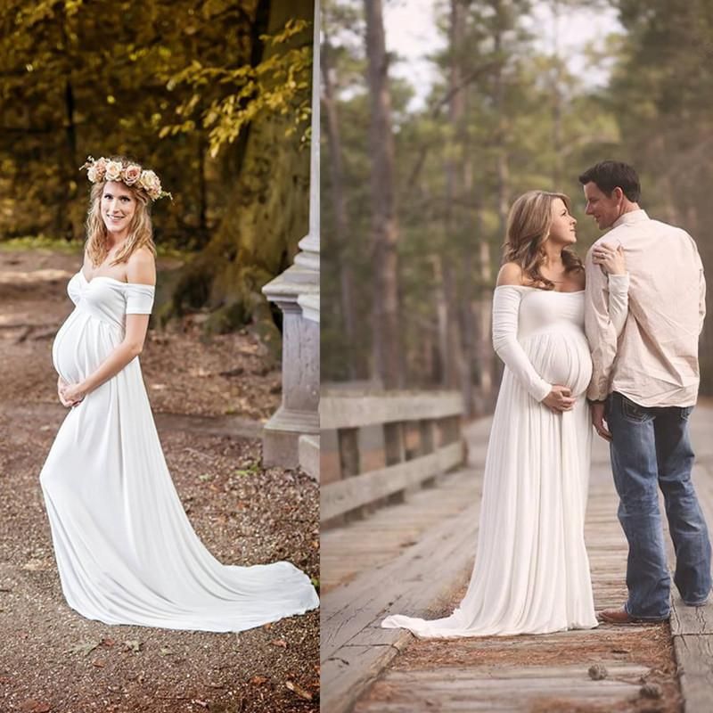Nouvelles Robes De Mariée De Maternité Pour Femme Enceinte Empire Blanc En Mousseline De Soie Douce à L épaule Robes De Mariée Simples Plus La Taille