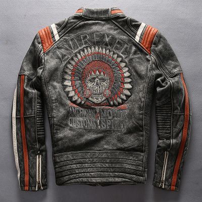 2020 Vintage Man Leather Jacket Harley Motor Coat Cowhide