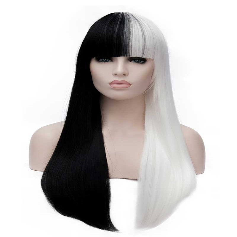 Download Women Deluxe CRUELLA DEVILLE VOLUMINOUS Half WHITE & Half ...