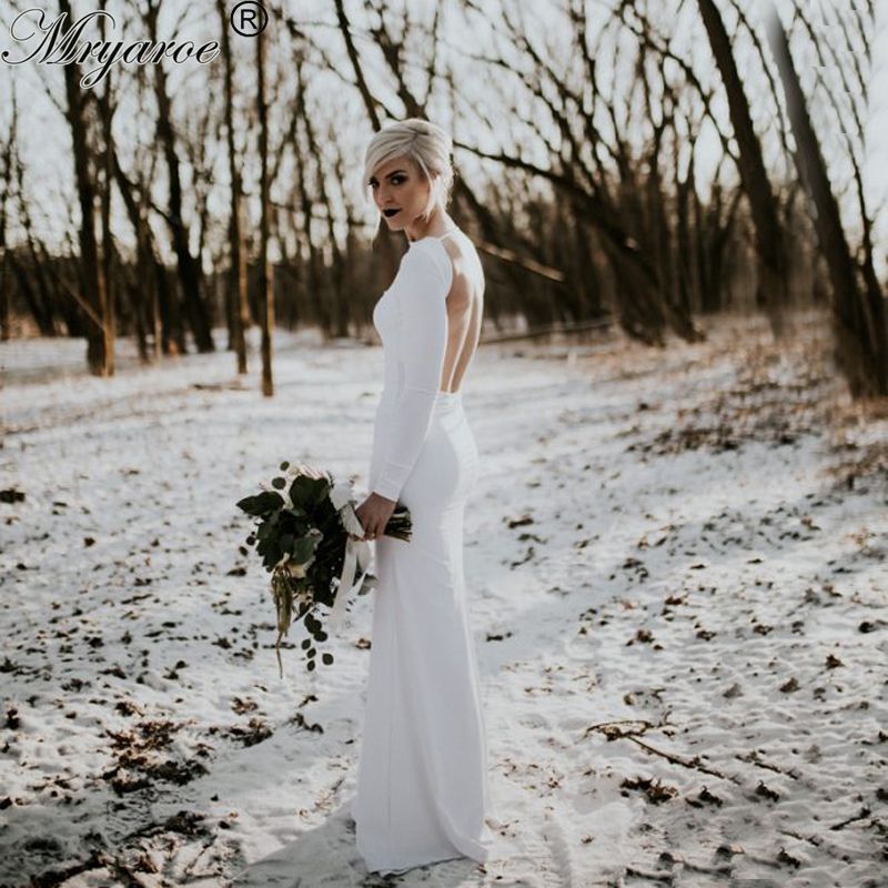 simple white wedding dress long sleevephoto