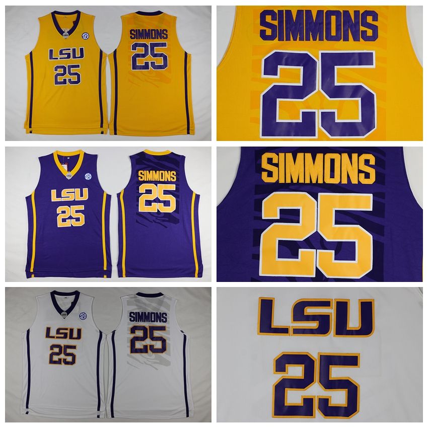 2019 Ben Simmons 25 LSU College Basketball Jerseys Purple/Yellow/White