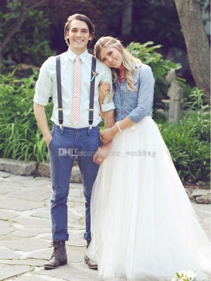white denim wedding dress
