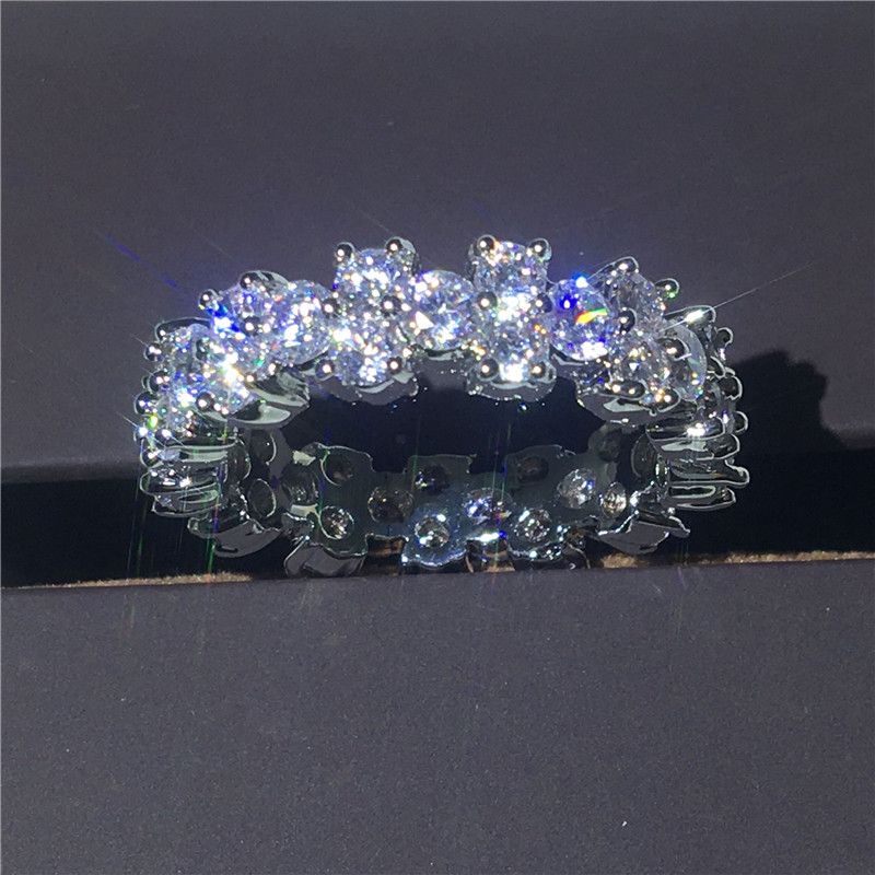 Victoria Wick Ring Full Round 4mm 5A Cyrkon Crystal 925 Sterling Silver Engagement Wedding Band Pierścienie Dla Kobiet Biżuteria Prezent