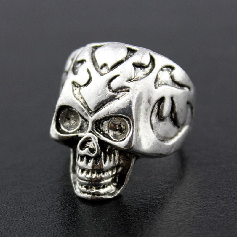 Hot Sale Gothic Skull Carved Big Biker Rings Mens Anti Silver Retro Punk Rings For Men S Fashion