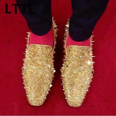 gold prom loafers