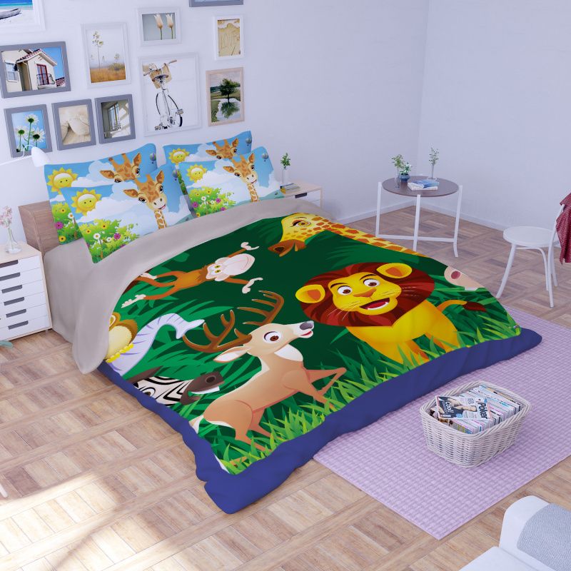 Cartoon 3d Animal Zoo Lion Deer Kids Children Bedroom Bedding Set Twin Queen King Size Duvet Cover Flitted Bed Sheet Set Bedclothes Duvets Bedding