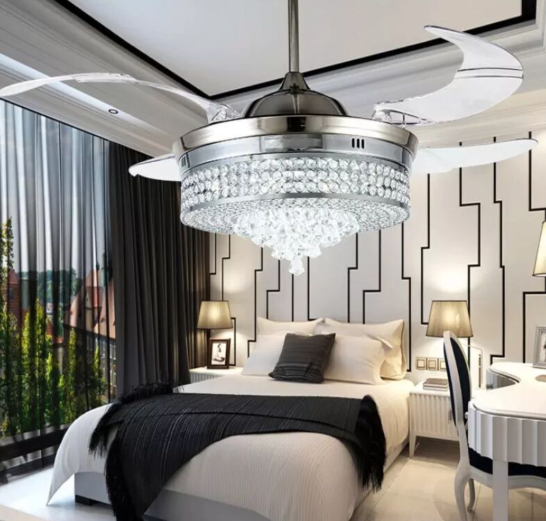 2018 New Invisible Led Crystal Ceiling Fans With Lights Modern 2018 New Invisible Led Crystal Ceiling Fans With Lights Modern Bedroom Living Room Folding Fan Remote Control Lamp Chandelier Myy From