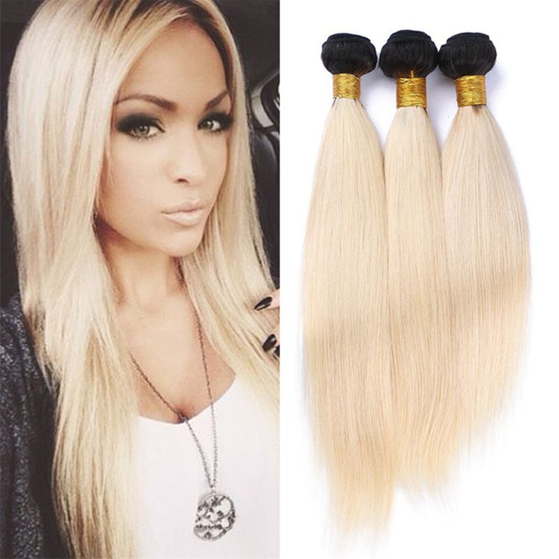 8a Peruvian 1b 613 Ombre Straight Human Hair 3 Bundles Dark Roots