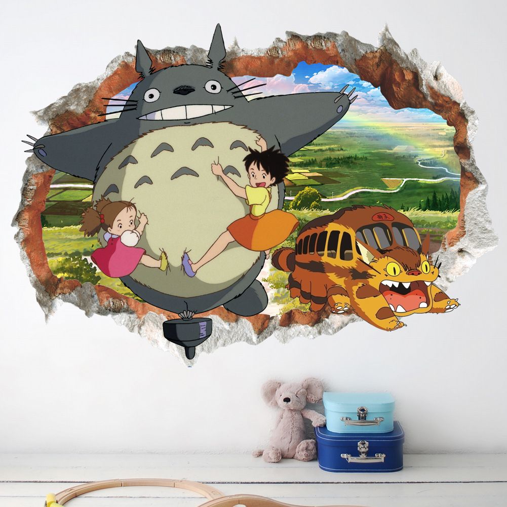Cartoon Totoro Wall Art Stickers For Kids Rooms 3d Effect Wall Decals