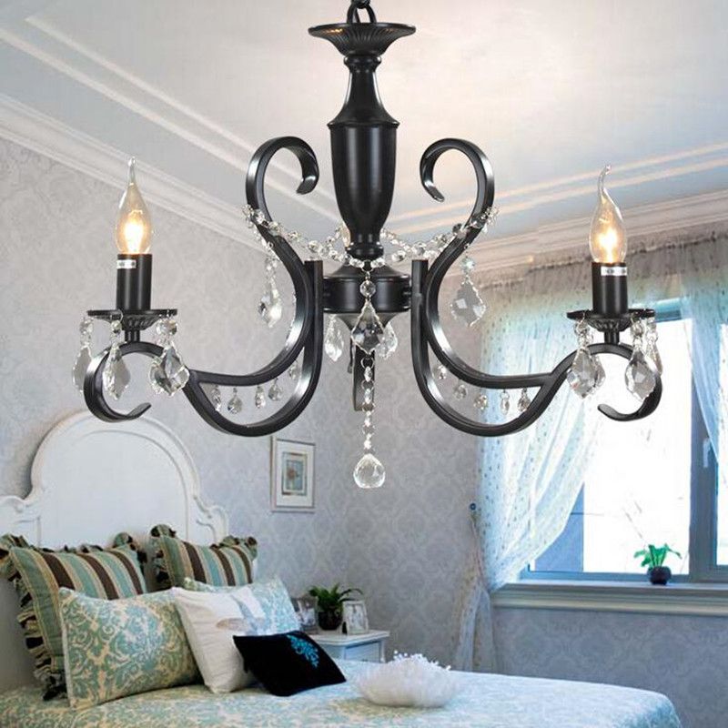 Modern 3 Light Black Iron Chandelier Candle Lighting Modern 3 Light Black Iron Chandelier Candle Lighting Restaurant Dining Room Living Crystal Chandeliers Pendant Lamp Led Bulb Gold