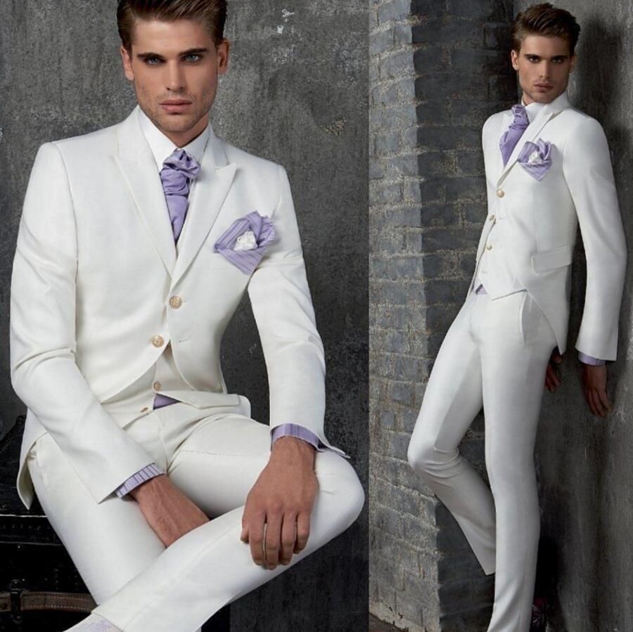 Wholesale New Custom Made White Men Wedding Suits Groom Tuxedos