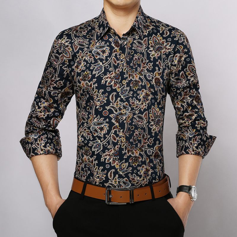 Wholesale Floral Men Shirt Long Sleeve 100 Cotton Fashion Turn Down