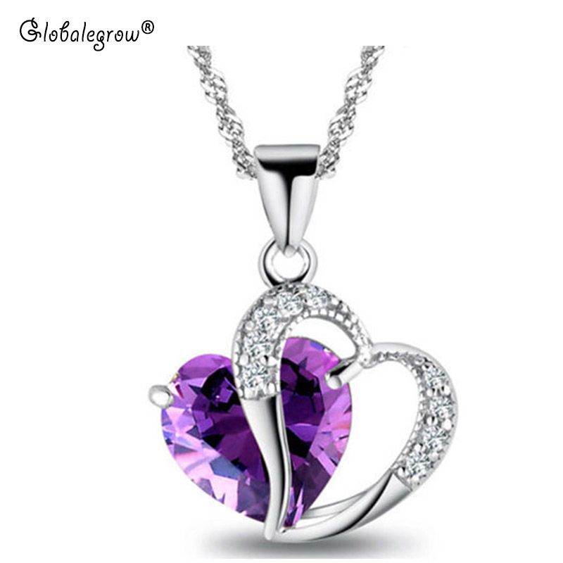 Whole Purple Heart Crystal Jewelry Amethyst Necklace For Pendant Purple Heart Crystal Jewelry Amethyst Necklace For Pendant Silver Chain Link Women Necklaces Pendants
