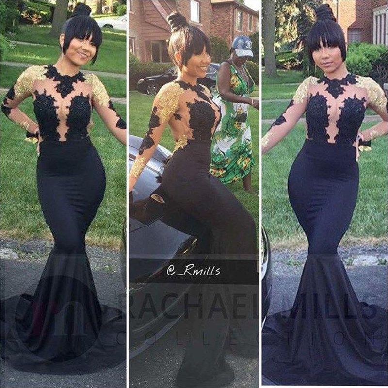 Fitted Black Evening Dresses Long Sleeves Vintage Lace Appliques Plus Size Formal Prom Gowns Custom Made