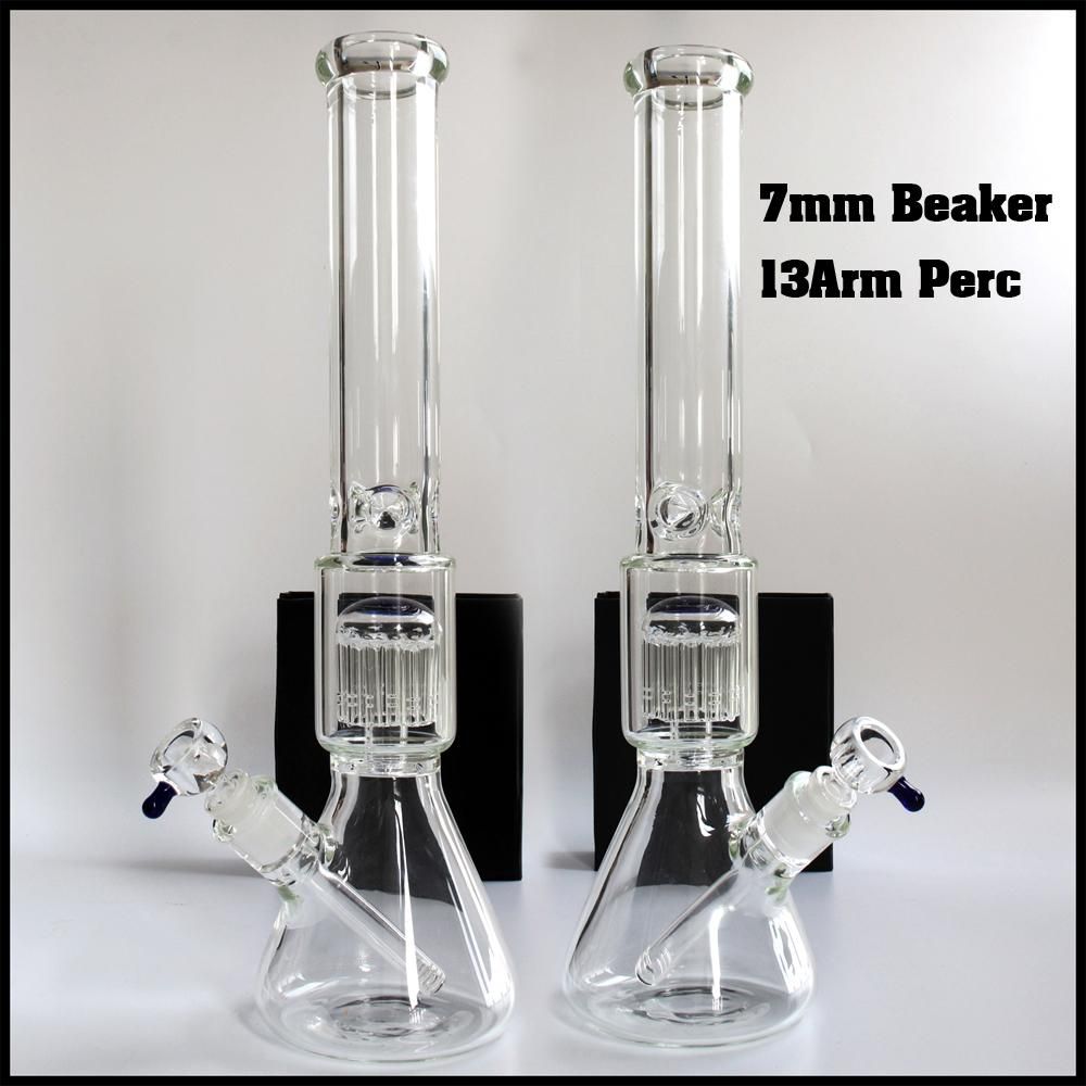 2019 Best 7MM Glass Beaker Bong 13arm Perc Bongs Water Pipes Elephant