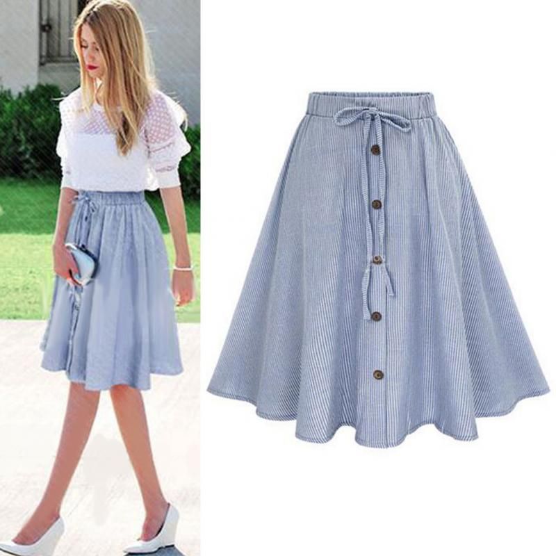 2021 Midi Skirt 2017 Summer Women Clothing High Waist Pleated A Line ...