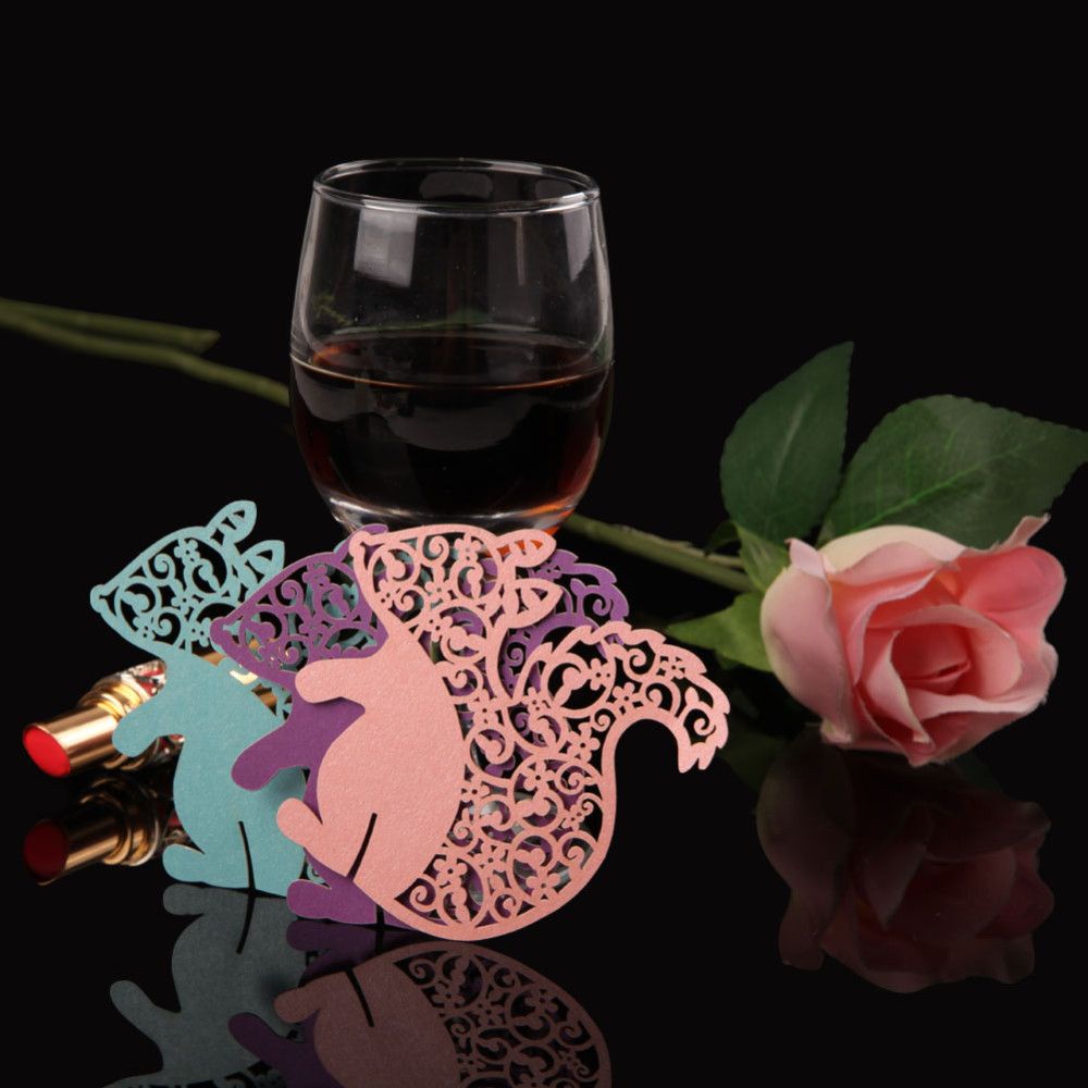 Laser Cut Lovey Squirrel Wine Glasses Paper Wedding Invitation Place