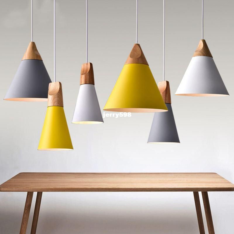 Nordic Pendant Lights Wood Aluminum Lampshade Lighting Nordic Pendant Lights Wood Aluminum Lampshade Lighting Loft Lamparas Colorful Lamp E27 Base Light Fixtures Drum