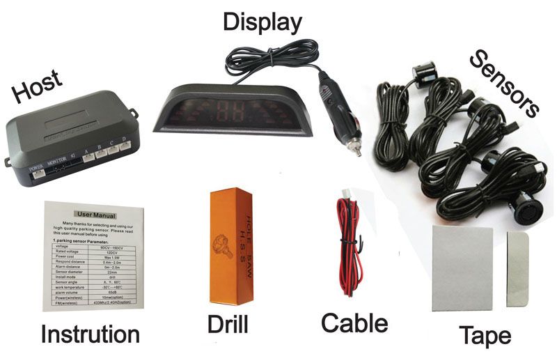 ワイヤレスLEDディスプレイ駐車場センサー4センサー433MHz Bibi Sound PZ300-W PZ303-W自動的にワークを作動させるエパケット