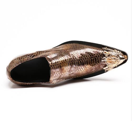 новое прибытие змеиная кожа мужчины кожаная обувь британский стиль указал железа toe мужская обувь Мода партия обувь